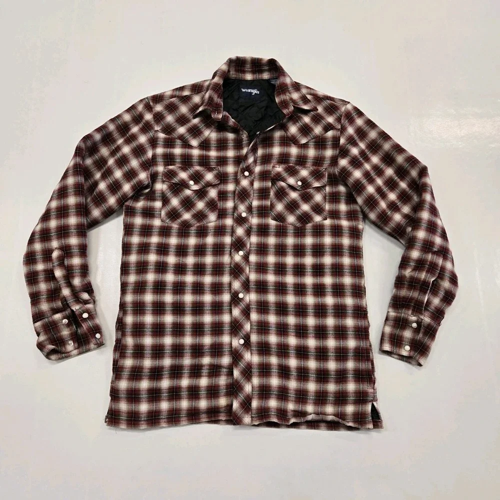 Wrangler Pearl Snap Flannel Quilted Jacket Shirt Men's Medium Vintage Plaid Coat